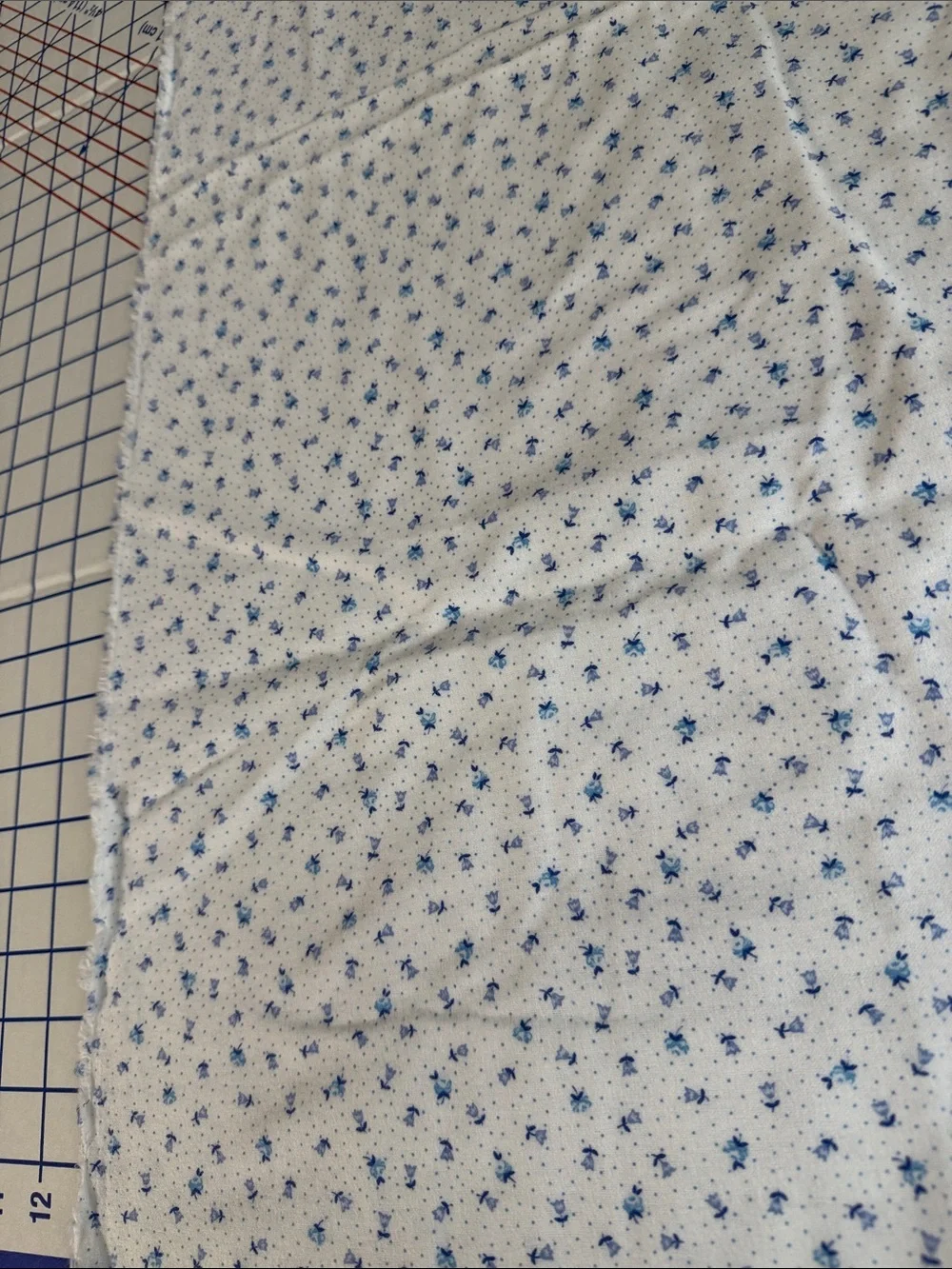 Blue White Tiny Floral Cotton Flannel Fabric Ditsy Print 2 Yards x 44